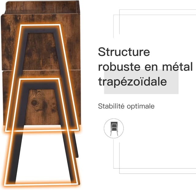 Detalle de HOMCOM lot de 2 tables de chevet empilables style industriel 46 x 35 x 52,5 cm