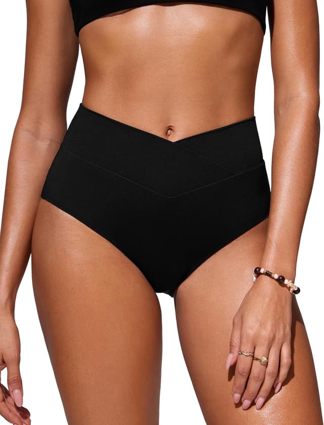 Detalle de CRZ YOGA costume da bagno donna con slip a vita alta incrociata davanti, copertura totale