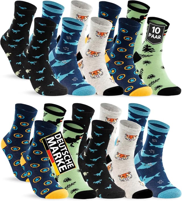 Detalle de 10 Paar Kindersocken für Jungen & Mädchen aus Baumwolle – robuste Alltagssocken für Spiel, Sport und Schule