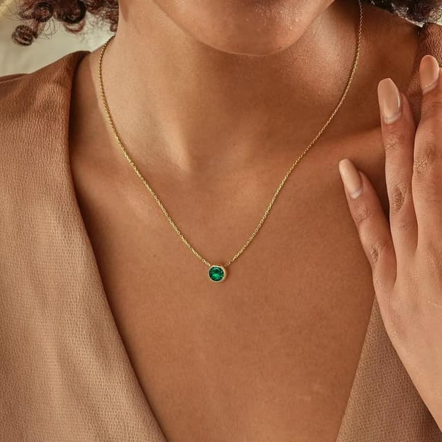 Detalle de TINGN Geburtsstein Kette Damen – 18K Gold Vergoldet Anhänger Halskette (16" + 2.5")