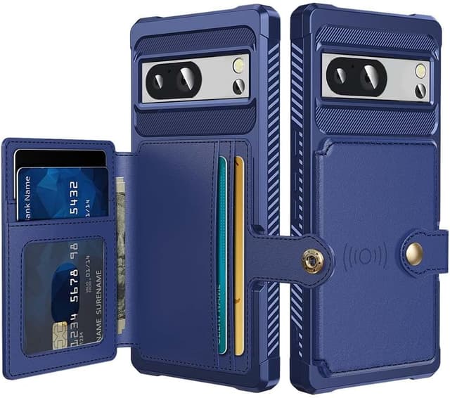 Detalle de XYZNTMF Flip Wallet Case for Google Pixel 8 (Blue) with Card Holder, Magnetic Clasp & Kickstand