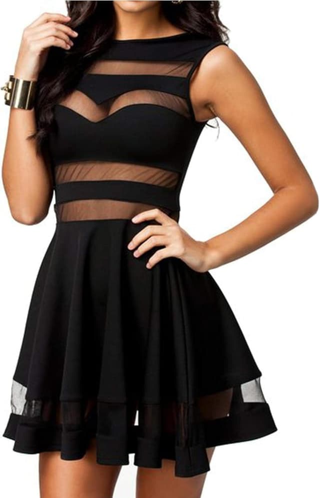 Detalle de Robe de cocktail Zeagoo Femmes sans manches, maille serrée, col rond et taille haute