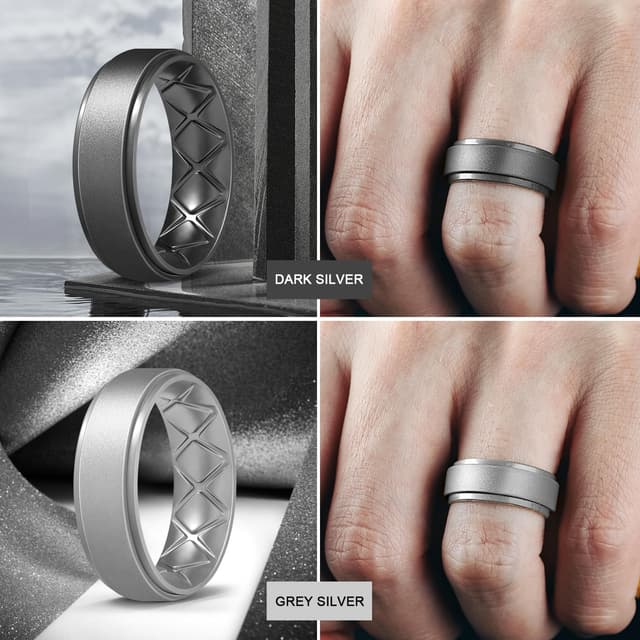 Detalle 2 de Egnaro Men’s Silicone Wedding Band Rings (8.5mm wide, 2mm thick) — Inner Arc, Breathable & Hypoallergenic