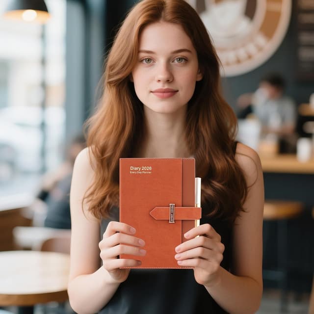 Detalle de Academic Diary 2026 A5 Day per Page (Jan 2026–Dec 2026) with Month View & Pen, Brown Hardcover