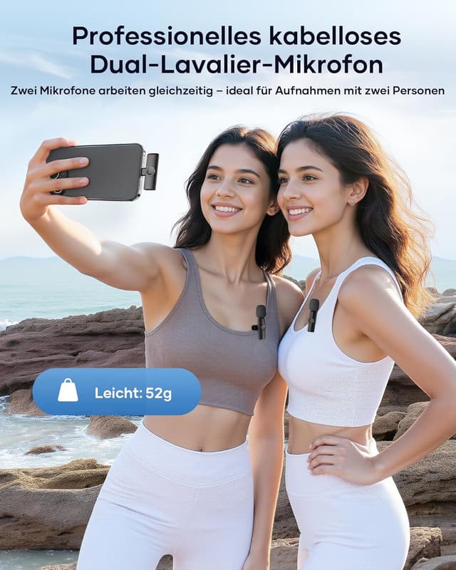 Thumbnail 6 de CZOCPOS Kabelloses Lavalier Mikrofon 2er Set – Mini Funk-Lavalier für iPhone, iPad & Android (Plug & Play), Schwarz