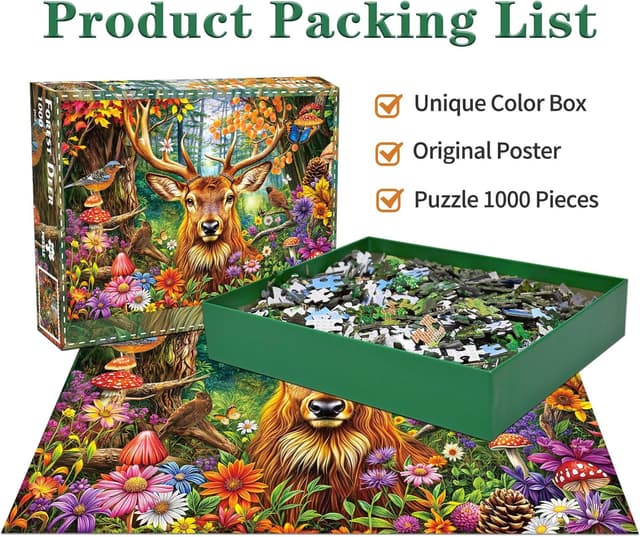 Detalle de 1000-Piece Fairytale Forest jigsaw puzzle for adults (charming deer) — adult-friendly 27.56 x 19.69 in