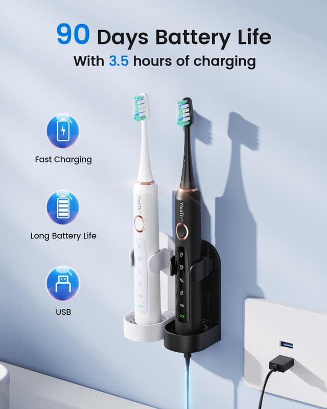 Detalle de YTEATH PRO 2 Pack Sonic Electric Toothbrush Set (Adults & Kids) with 10 Brush Heads, 5 Modes and Travel Case