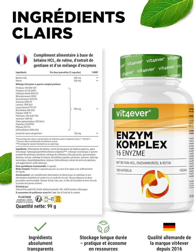 Thumbnail 4 de Enzymes Digestives 180 Gélules avec 16 enzymes