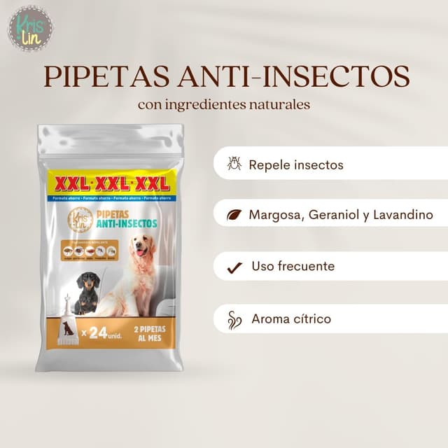 Detalle 2 de KRISLIN Pack 24 Pipetas Anti-Insectos para Perros Repelentes Naturales