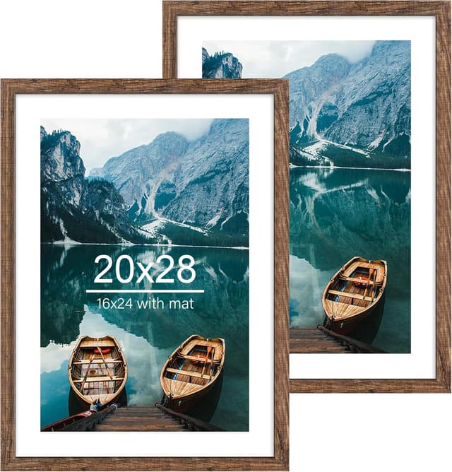 Detalle de Hongkee 20x28 Picture Frame Set of 2 (Rustic Black Wood Style) for 16x24 Photos With Mat or 20x28 Posters