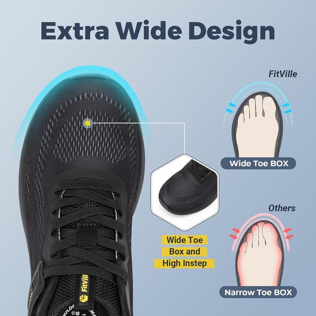 Detalle de FitVille Mens Extra Wide Trainers with Arch Support Insoles – Road Running Shoes (Lightweight, Slip-Resistant)