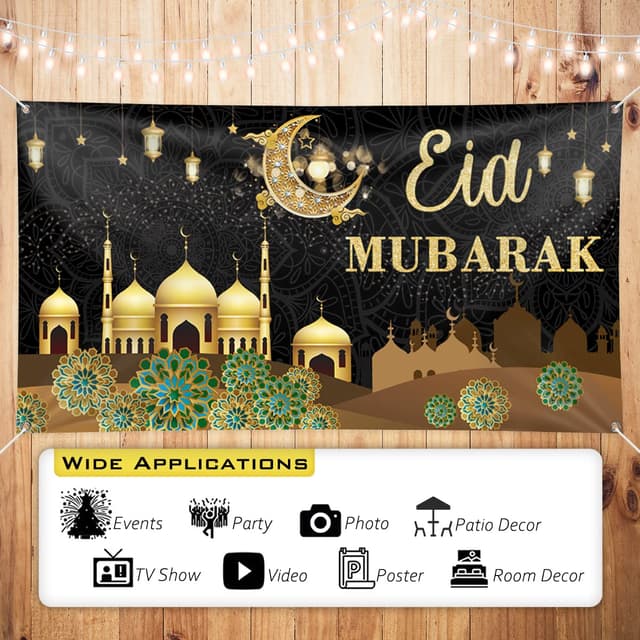 Thumbnail 2 de PARSUP Eid Mubarak Decorations Backdrop 200 x 110 cm