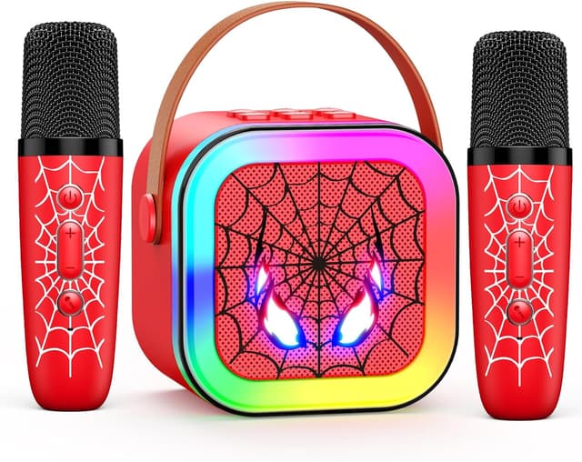 Detalle de Braxel Karaoke Machine with 2 Wireless Microphones (Spider-themed) for Kids