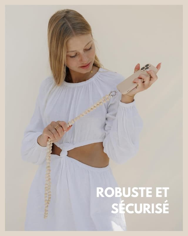 Detalle de Chaîne pour téléphone portable avec perles courte – dragonne universelle (patch, 24 cm)