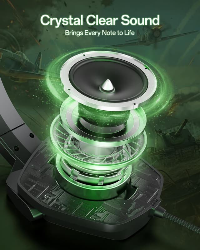 Detalle de NUBWO N16 Gaming Headset mit Mikrofon und Geräuschunterdrückung (Grün) für PS5, Xbox One, Switch, PC & mehr