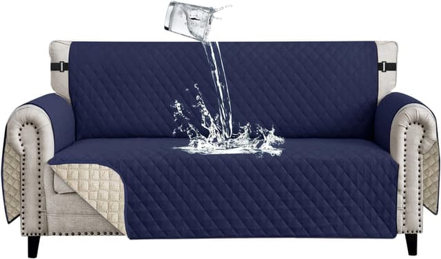 Detalle de Lydevo Copridivano impermeabile 4 posti con braccioli, blu marino, antiscivolo e antigraffio