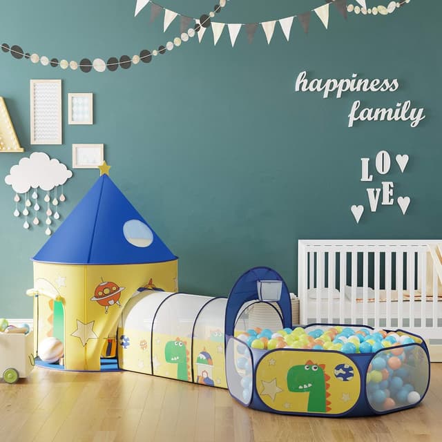 Detalle de SONGMICS 3-in-1 Kids Play Tent, Tunnel & Ball Pit (Rocket Theme) for Indoor/Outdoor Play