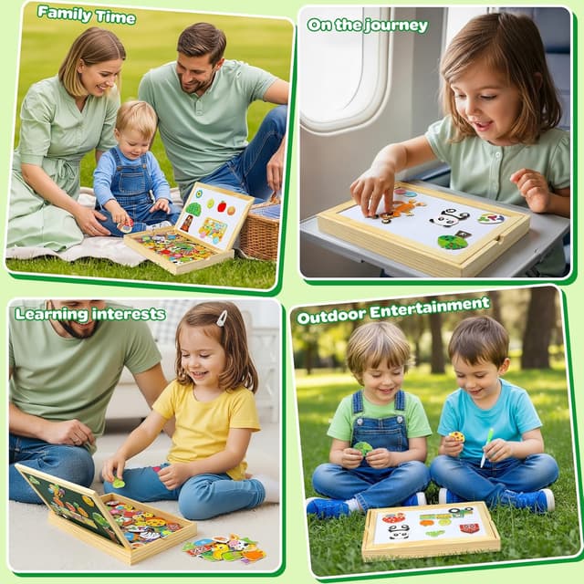 Detalle de Jojoin 130 pezzi puzzle in legno magnetico doppio lato Montessori (frutta/animali) 2025