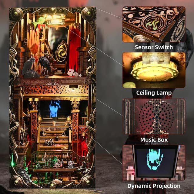 Detalle de ETKVR Book Nook Kit – Horror DIY Booknook Modell mit LCD, LED und Spiegelillusion für dein Bücherregal