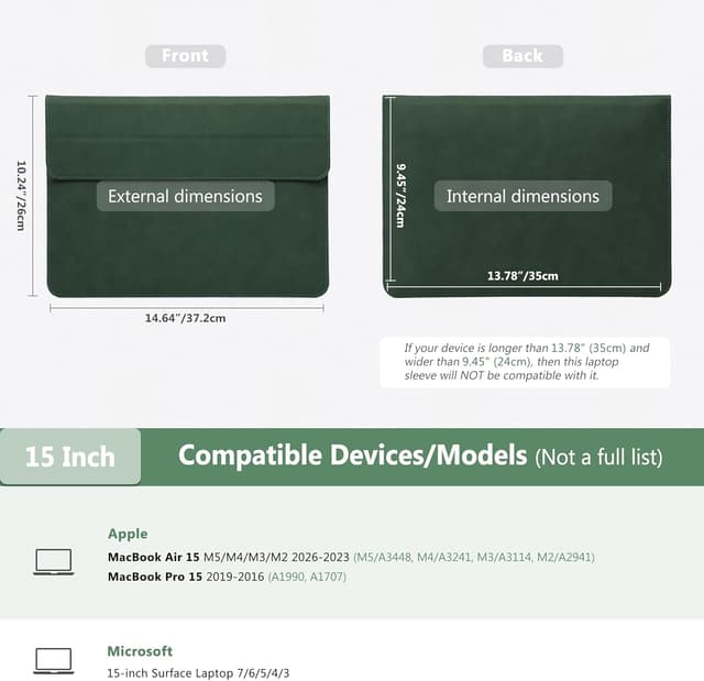 Detalle 2 de HYZUO 15 inch Laptop Case Bag Sleeve with Stand (Midnight Green) for 15-inch MacBook Air/Pro and Surface