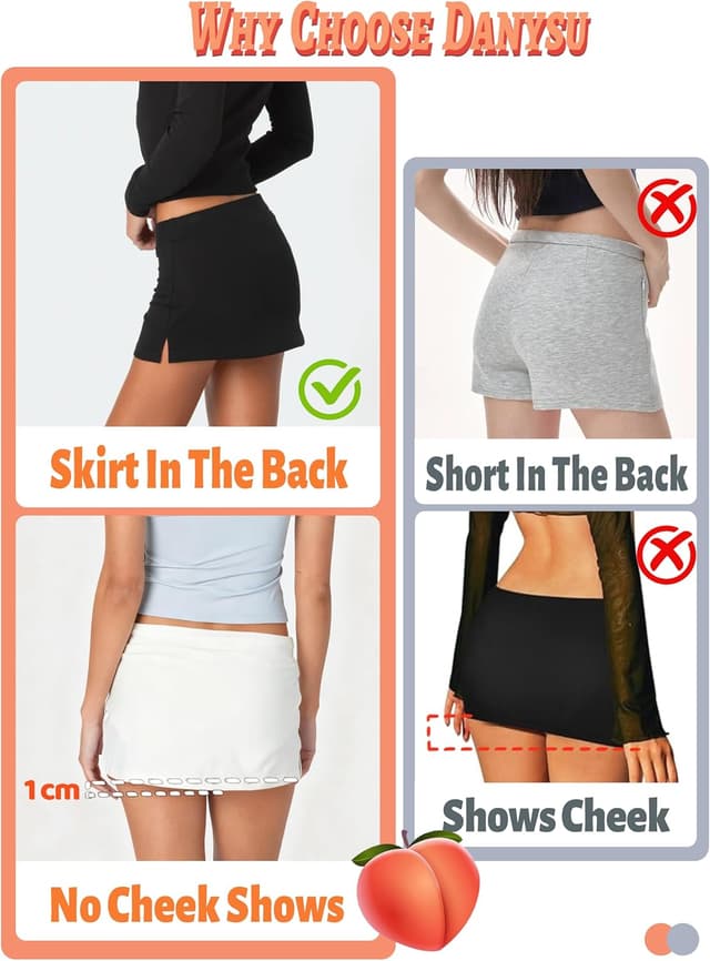 Detalle de Danysu Stretchy Mini Skort (Low Waist) with Shorts, Side Slit and Adjustable Drawstring