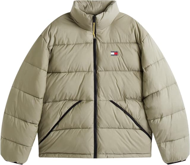 Detalle de Tommy Jeans Men’s Vail Puffer Jacket with Stand Collar (100% recycled nylon)