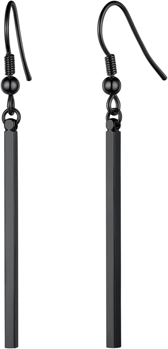 Detalle de FindChic Stab Ohrringe aus Edelstahl – lange, hängende Minimal-Statement-Tropfen in Schwarz/Gold/Silber