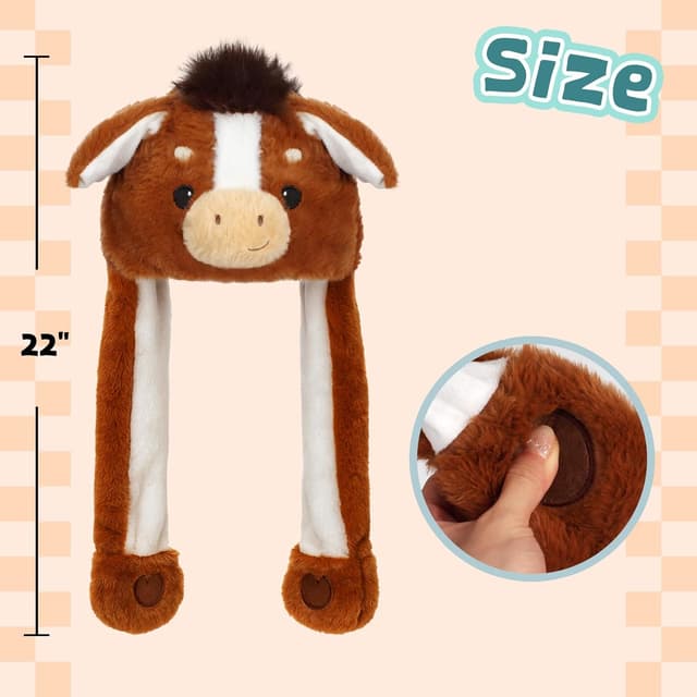 Detalle de Deletoys Animal Hat with Moving Ears, Jumping Pop-Up & Beating Plush Cap for Kids
