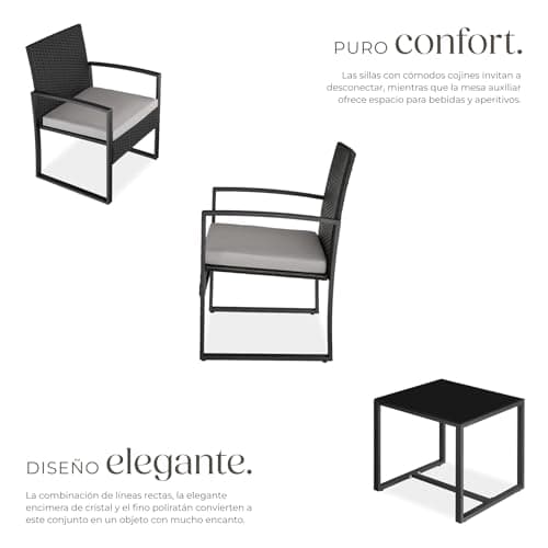 Detalle 2 de tectake TecTake conjunto de jardín exterior para 2 personas con 2 sillas de ratán y mesa con tablero de vidrio