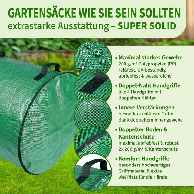 Detalle 2 de TTL Garden SUPER SOLID 2er Set Gartensack 2x 500 L (doppelter Boden, 4 Griffe) grün