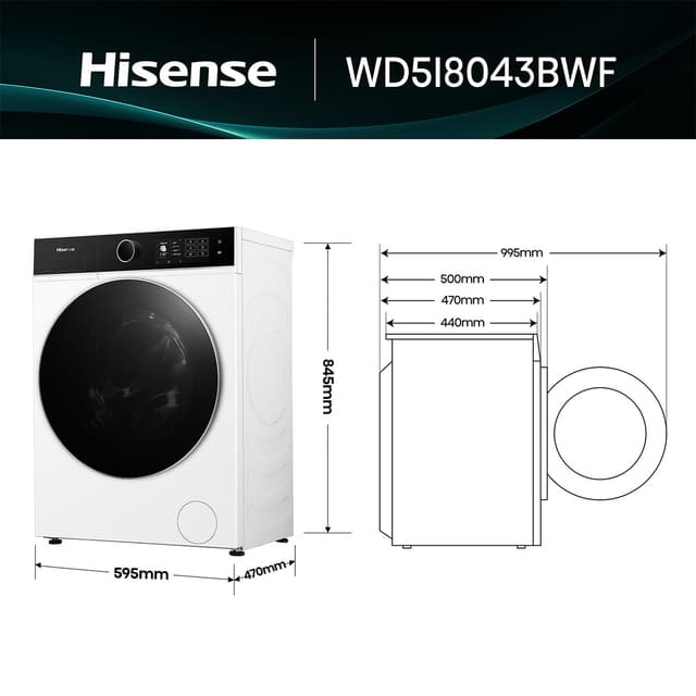 Detalle 2 de Hisense WD5I8043BWF lavadora secadora 8 kg