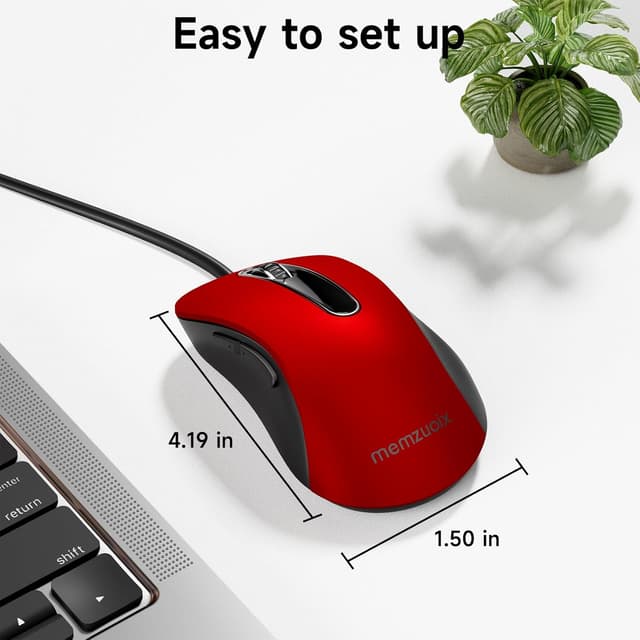 Detalle de Memzuoix Wired USB Mouse (Optical 1400 DPI) – 5-Button Ergonomic Wired Mouse for Laptop, PC & Mac