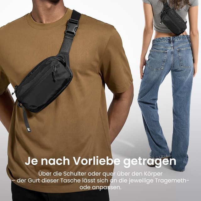 Detalle de tomtoc 1,5-Liter Sling Bag mit RFID-Schutz – leichte Crossbody-Bauchtasche für Alltag, Reise & EDC