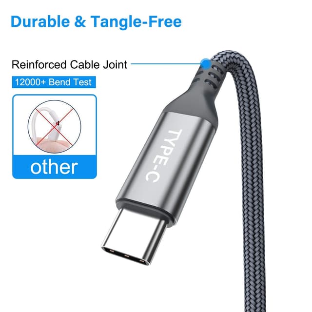 Detalle de AkoaDa USB-C Kabel 5A (2er Set, 1 m) für Schnellladen & Datenübertragung bis 480 Mbit/s – grau