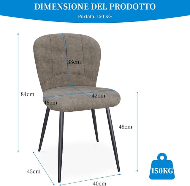 Detalle de Set di 8 sedie ANVOFONG imbottite per sala da pranzo e cucina con gambe in metallo nero, schienale in tessuto Moka