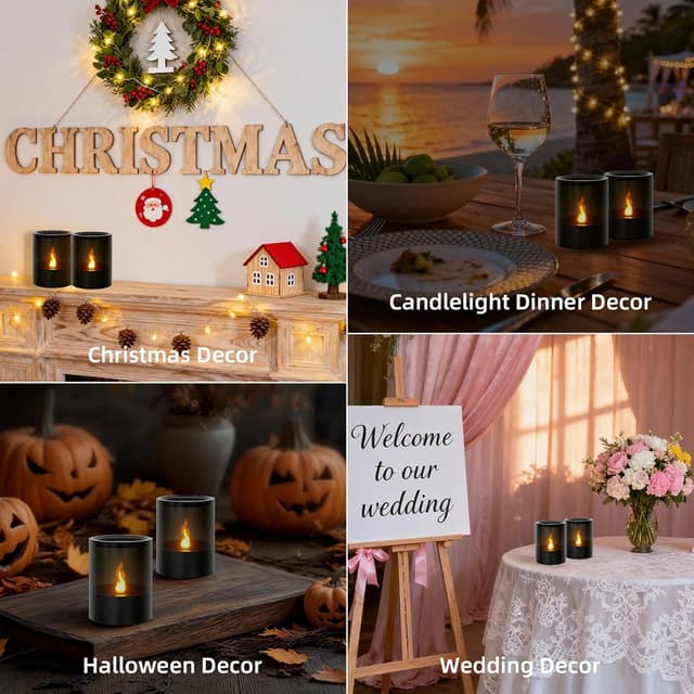 Detalle 2 de Dixmas flammenlose LED-Kerzen im Acryl-Design, batteriebetrieben – 2er-Set (8 x 10 cm)