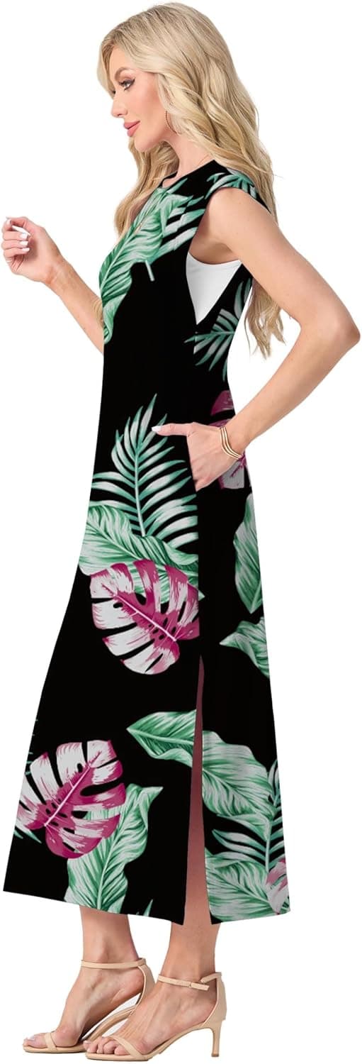 Detalle 2 de GRECERELLE women’s summer maxi dress with split, pockets and floral print