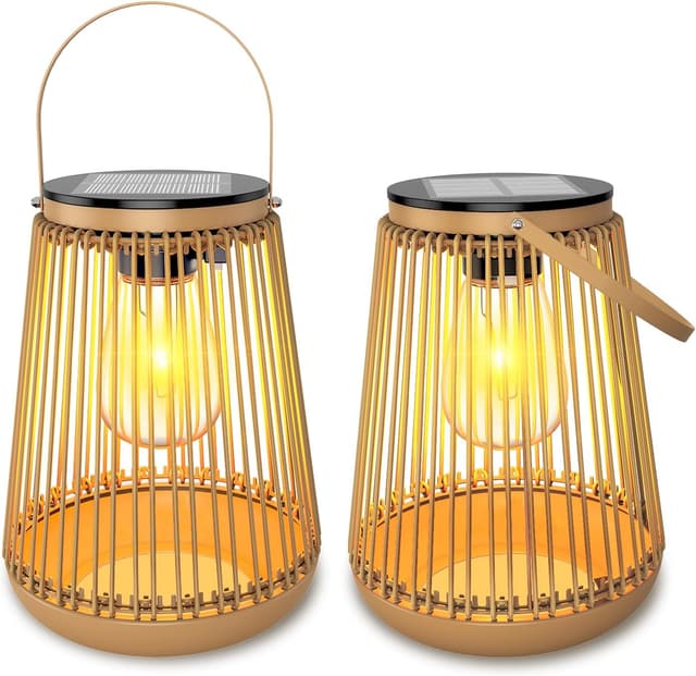 Detalle de KagoLing : lot de 2 lampes solaires de jardin en métal à suspendre étanches (LED intégrées)