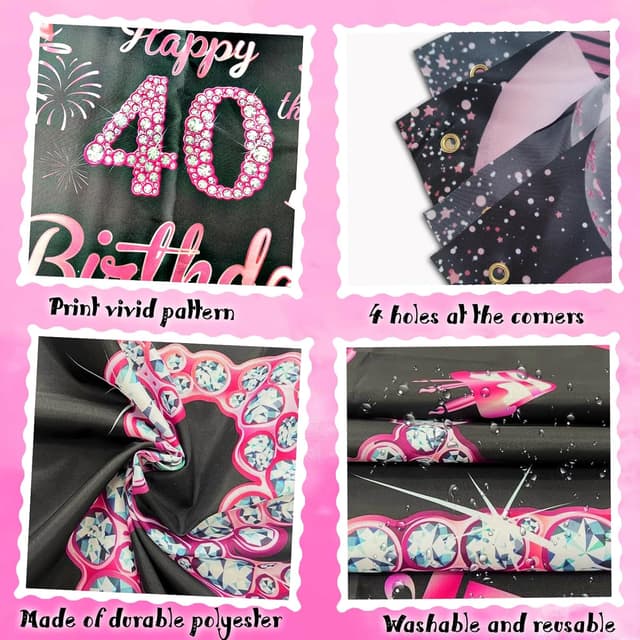 Detalle de Waylipun Happy 40th Birthday Banner 110×180 cm 🎉