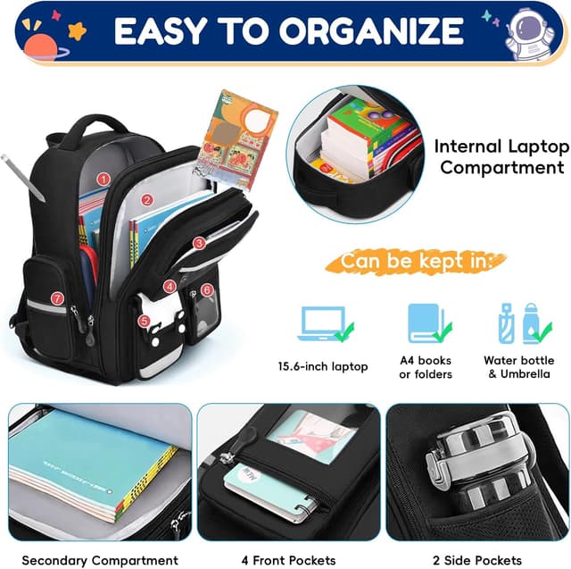 Thumbnail 3 de Amythe Cartable pour garçon Noir Grande capacité