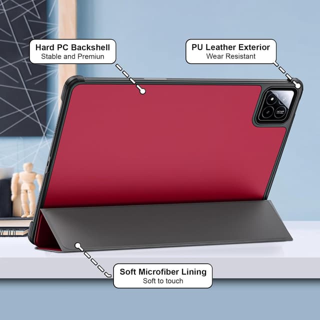 Thumbnail 6 de DLveer Slim Smart Schutzhülle mit Ständer für Xiaomi Pad 7/8 & 11,2-Zoll Pro-Modelle – Rotwein