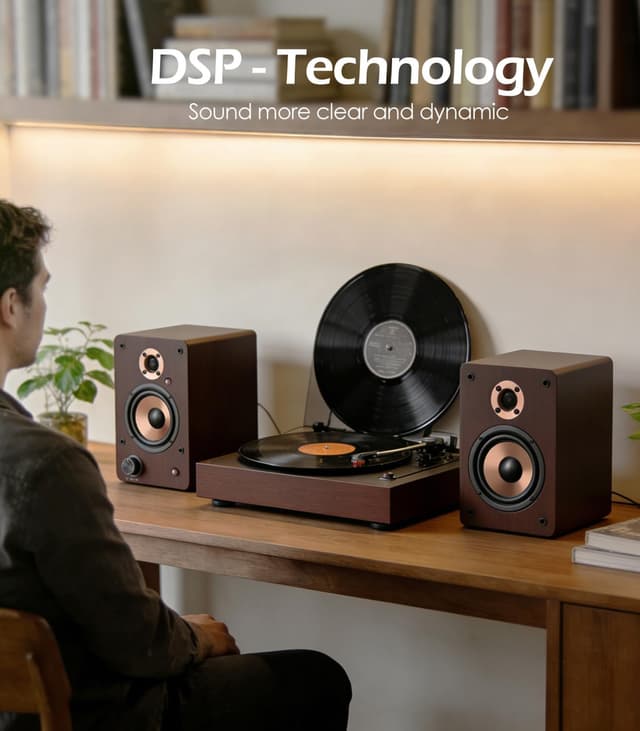 Detalle de LONPOO Bluetooth Regal-Lautsprecher LP42M mit 4" Woofer, optisch/koaxial/RCA/USB/AUX und Fernbedienung