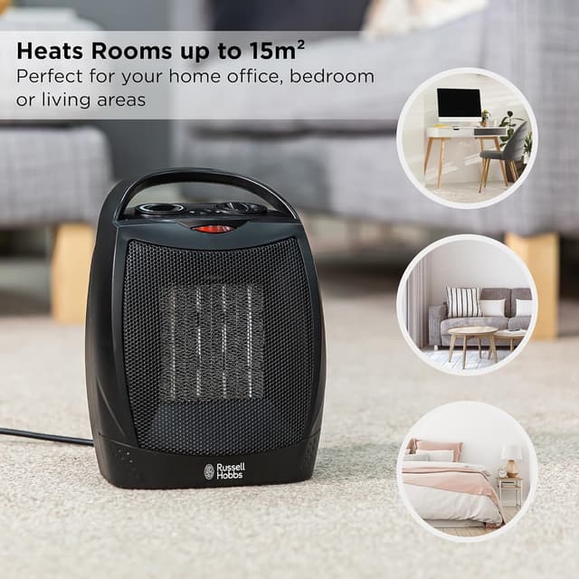 Detalle 2 de Russell Hobbs RHFH1006B 1500W PTC Ceramic Space Heater (Black) – Portable with Adjustable Thermostat