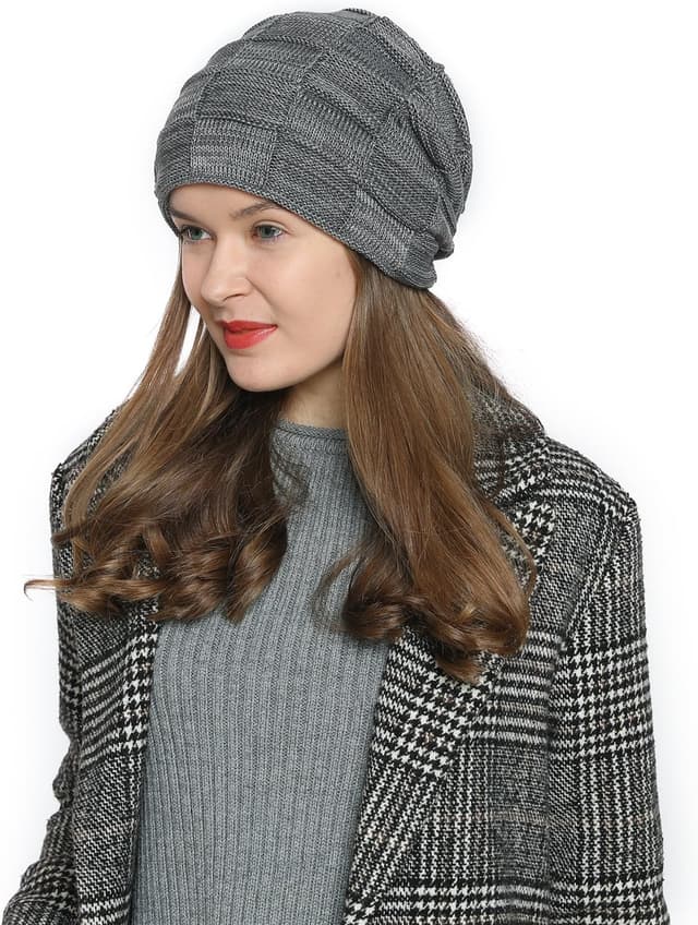 Detalle 2 de DonDon Bonnet d’hiver pour femme Slouch en laine, doublure chaude en polaire