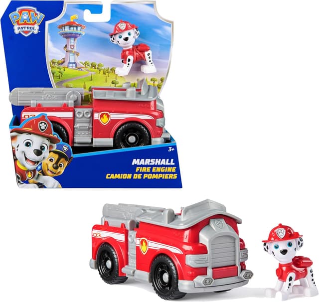 Detalle de Paw Patrol Pat Patrouille – Véhicule figurine Marcus (camion de pompiers) avec figurine de Marshall