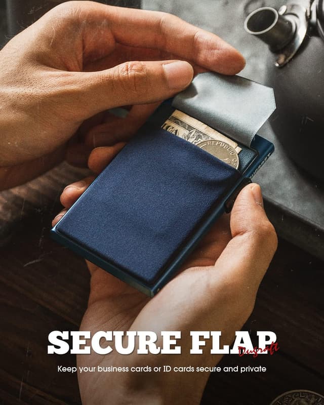 Detalle de DUGRAFT Men’s Pop-Up Credit Card Holder Wallet – Slim RFID Blocking Aluminium Metal with Coin Pocket, Navy