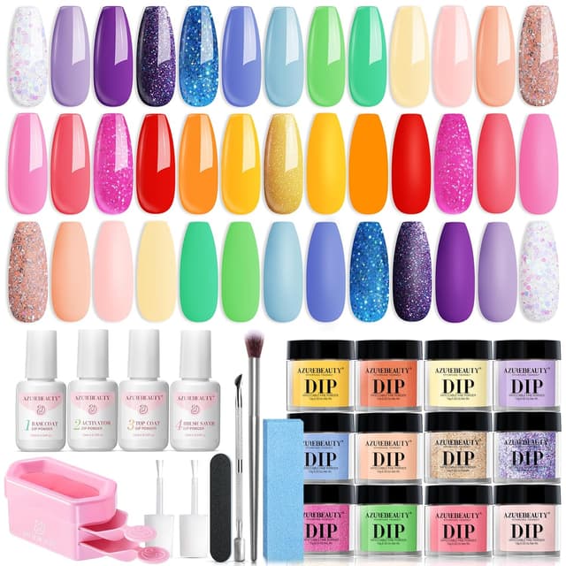 Detalle de AZUREBEAUTY 31-Piece Dip Powder Nail Kit Starter (20 Neon Spring/Summer Colors) for DIY French Nails