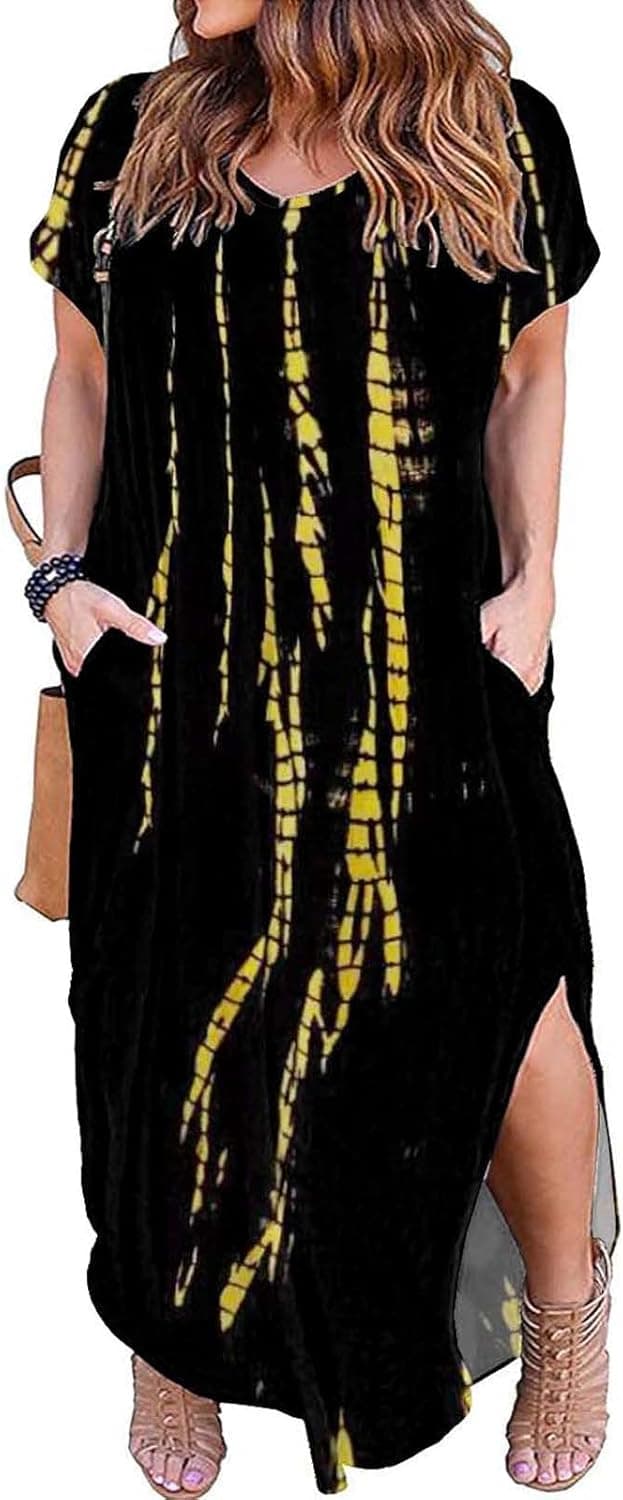 Detalle de Kancystore Women’s Plus Size Summer Maxi Dress (XL–5X) with Pockets & Side Slits