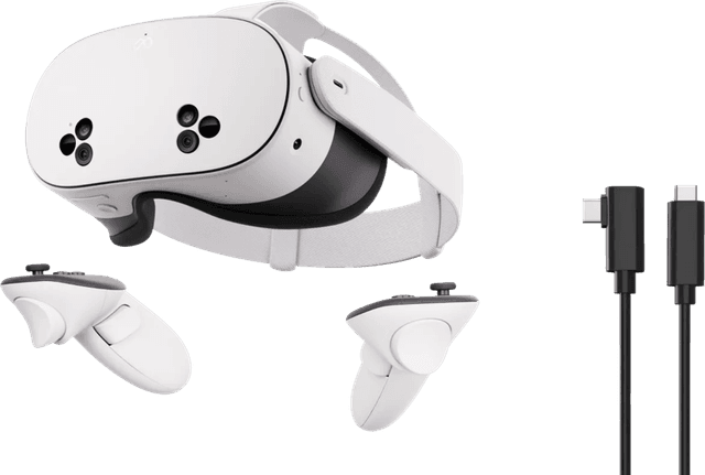 Detalle de Meta Quest 3S (128 GB) mit BlueBuilt PC Link-Kabel – VR-Headset für Mixed Reality & PC-Streaming