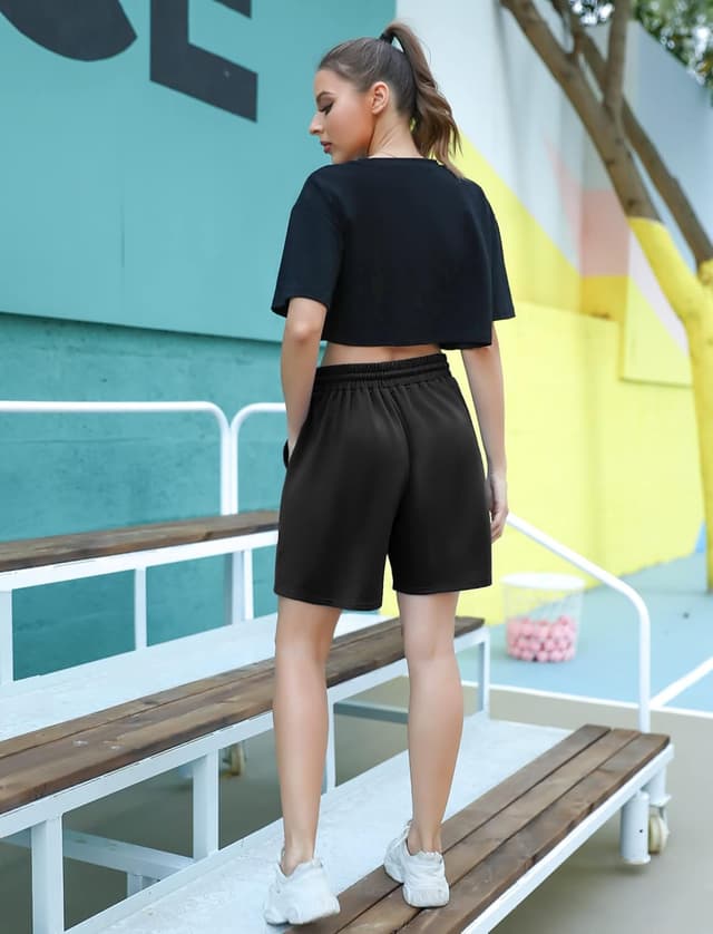 Detalle 2 de Cowasto Womens Cotton Sweat Shorts with Drawstring Waist and Pockets (7" Inseam)